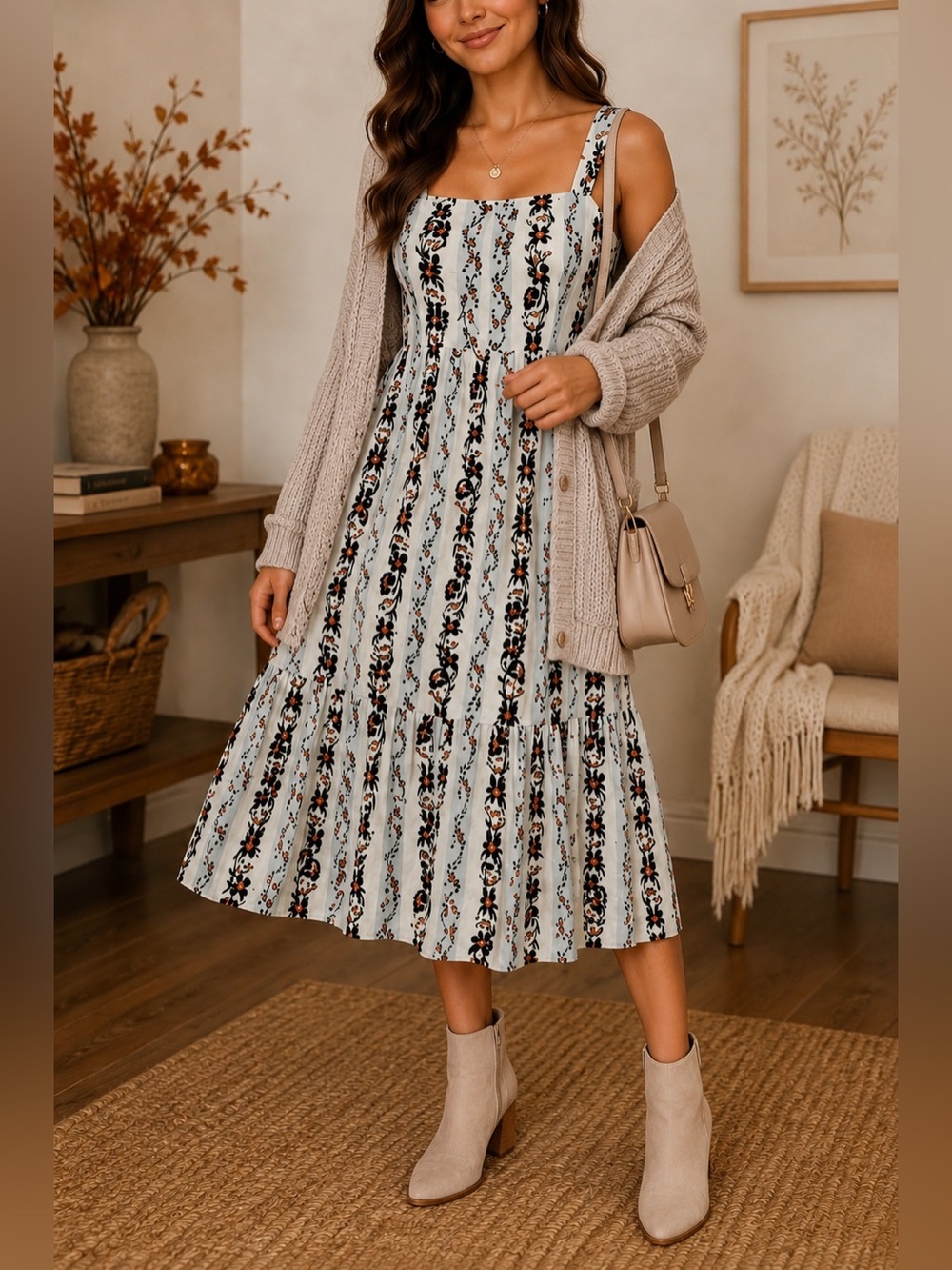 Floral Tiered Midi Dress